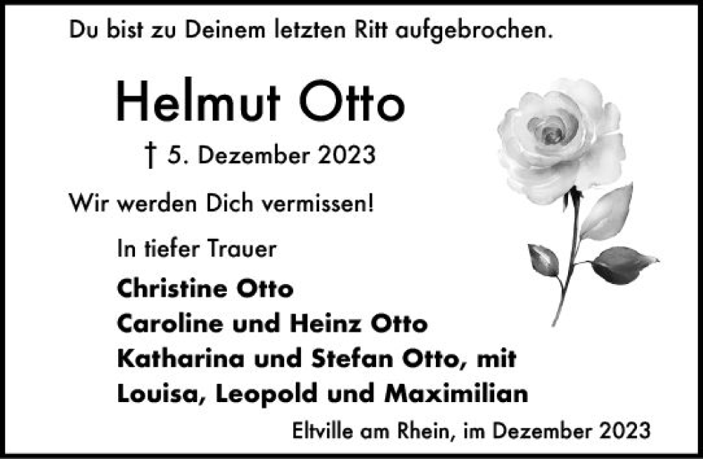  Traueranzeige für Helmut Otto vom 09.12.2023 aus Wiesbadener Kurier