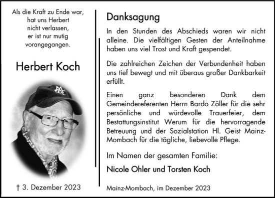 Traueranzeige von Herbert Koch von Allgemeine Zeitung Mainz