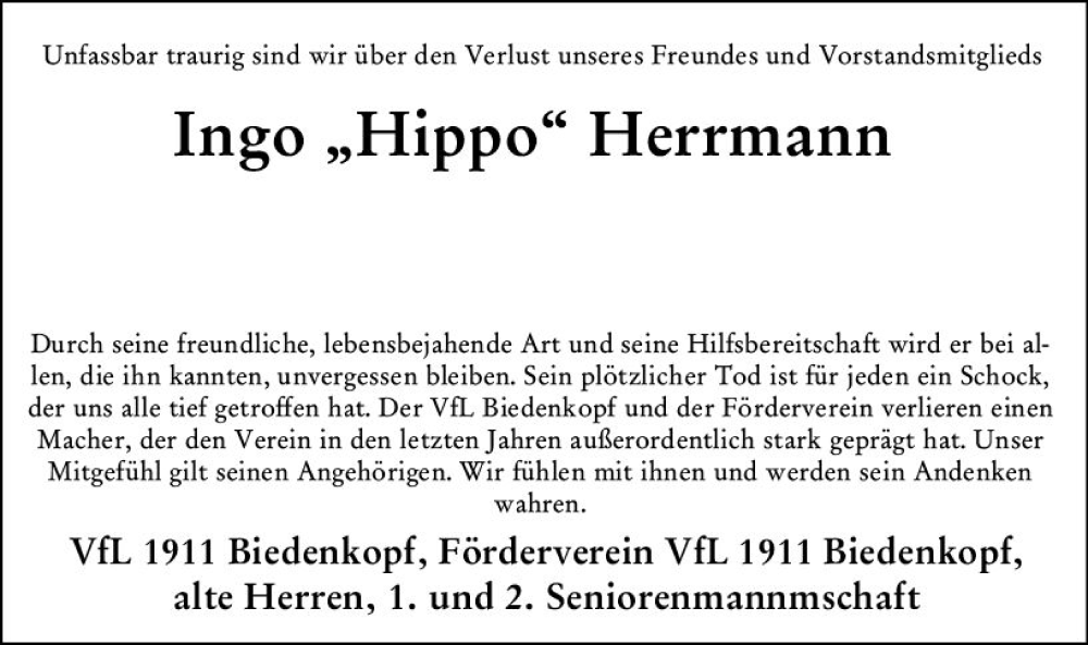  Traueranzeige für Ingo Herrmann vom 27.12.2023 aus Hinterländer Anzeiger