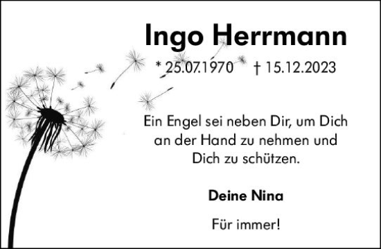Traueranzeige von Ingo Herrmann von Hinterländer Anzeiger