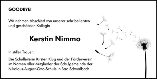 Traueranzeige von Kerstin Nimmo von Idsteiner Land/Untertaunus