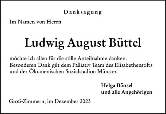 Traueranzeige von Ludwig August Büttel von Darmstädter Echo