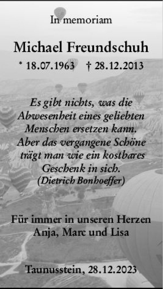  Traueranzeige für Michael Freundschuh vom 28.12.2023 aus Wiesbadener Kurier