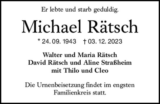 Traueranzeige von Michael Rätsch von Wiesbadener Kurier