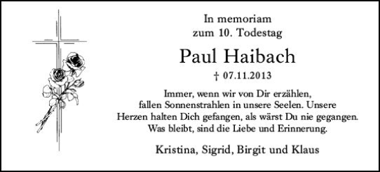 Traueranzeige von Paul Haibach von Wiesbadener Kurier