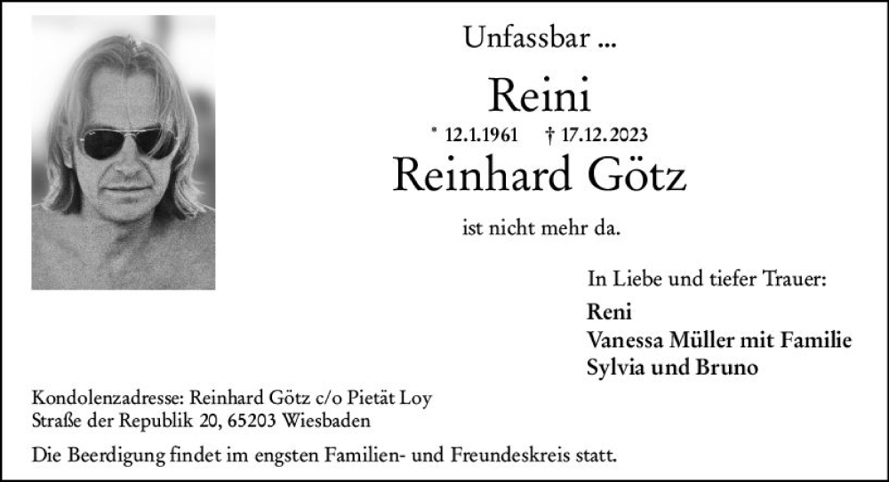  Traueranzeige für Reinhard Götz vom 23.12.2023 aus Wiesbadener Kurier