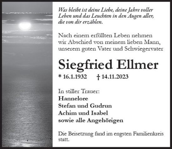 Traueranzeige von Siegfried Ellmer von Wiesbadener Kurier