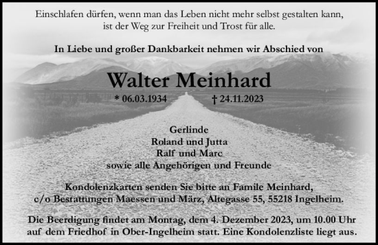 Traueranzeige von Walter Meinhard von Allgemeine Zeitung Bingen/Ingelheim