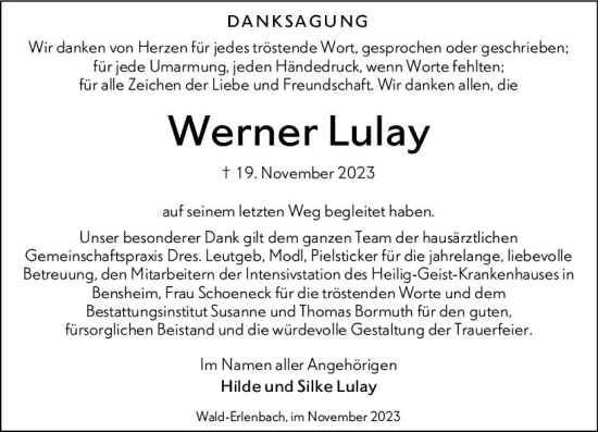 Traueranzeige von Werner Lulay von Starkenburger Echo
