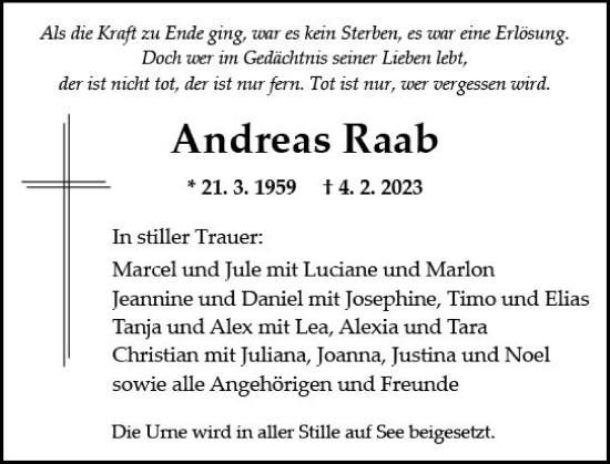 Traueranzeige von Andreas Raab von Allgemeine Zeitung Mainz