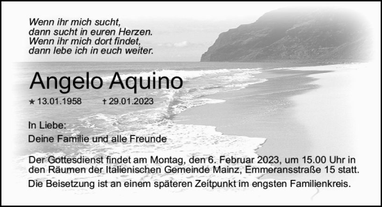 Traueranzeige von Angelo Aquino von Allgemeine Zeitung Mainz