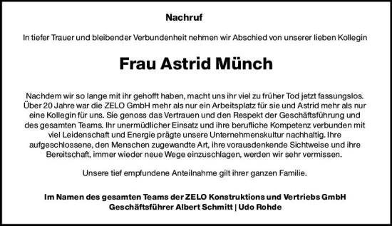 Traueranzeige von Astrid Münch von Starkenburger Echo