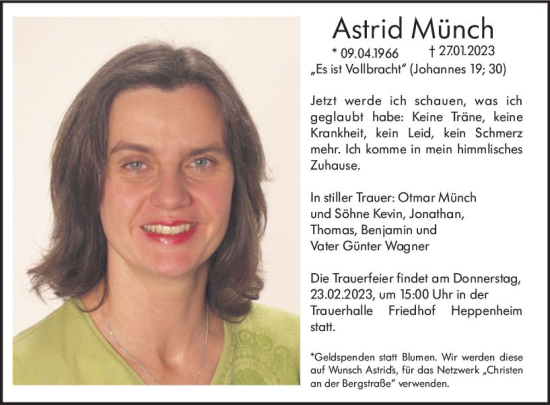 Traueranzeige von Astrid Münch von Starkenburger Echo