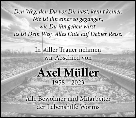 Traueranzeige von Axel Müller von Wormser Zeitung