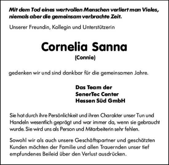 Traueranzeige von Cornelia Sanna von Darmstädter Echo