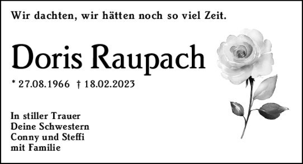  Traueranzeige für Doris Raupach vom 25.02.2023 aus Darmstädter Echo