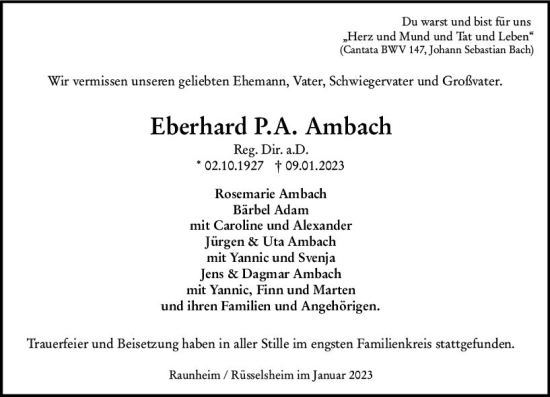 Traueranzeige von Eberhard P.A. Ambach von Rüsselsheimer Echo