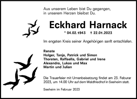 Traueranzeige von Eckhard Harnack von Darmstädter Echo