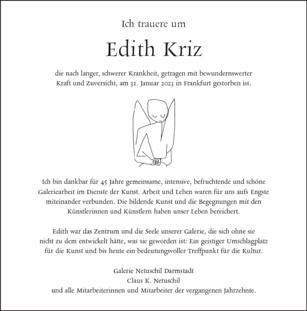  Traueranzeige für Edith Kriz vom 04.02.2023 aus Bergsträßer Anzeiger
