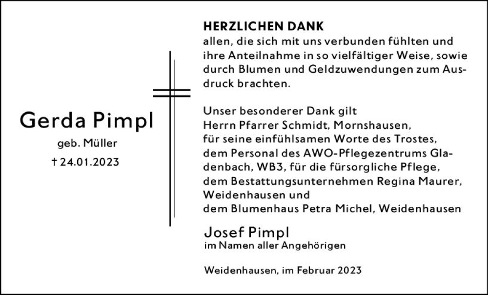  Traueranzeige für Gerda Pimpl vom 25.02.2023 aus Hinterländer Anzeiger