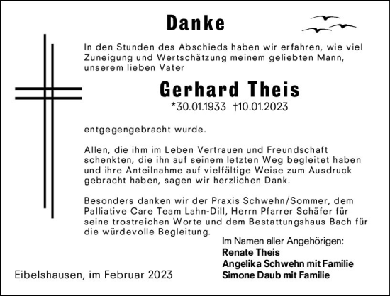 Traueranzeige von Gerhard Theis von Dill Block