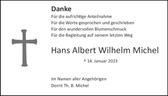 Traueranzeige von Hans Albert Wilhelm Michel von Darmstädter Echo