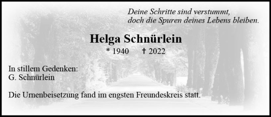 Traueranzeige von Helga Schnürlein von Allgemeine Zeitung Mainz
