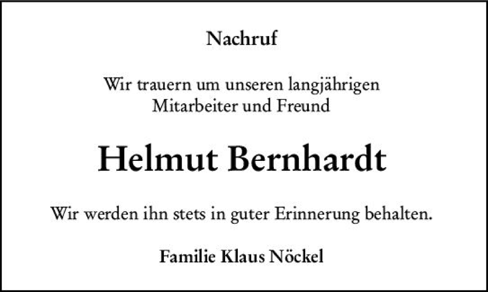  Traueranzeige für Helmut Bernhardt vom 24.02.2023 aus Hinterländer Anzeiger