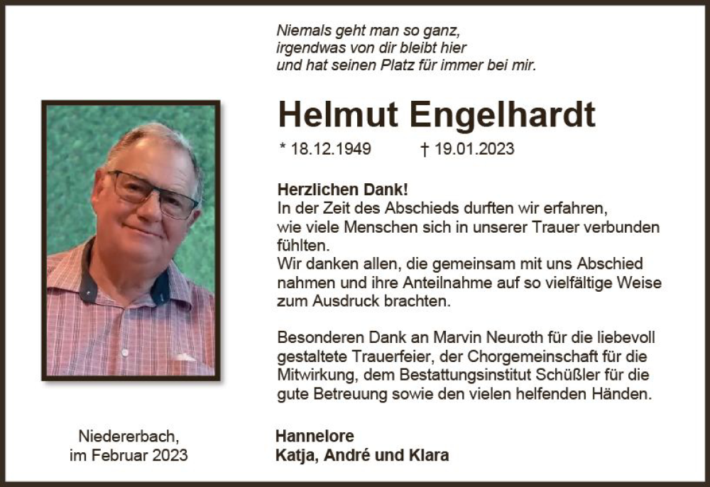  Traueranzeige für Helmut Engelhardt vom 25.02.2023 aus Nassauische Neue Presse
