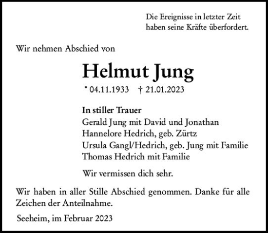 Traueranzeige von Helmut Jung von Darmstädter Echo