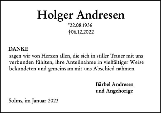 Traueranzeige von Holger Andresen von Wetzlarer Neue Zeitung