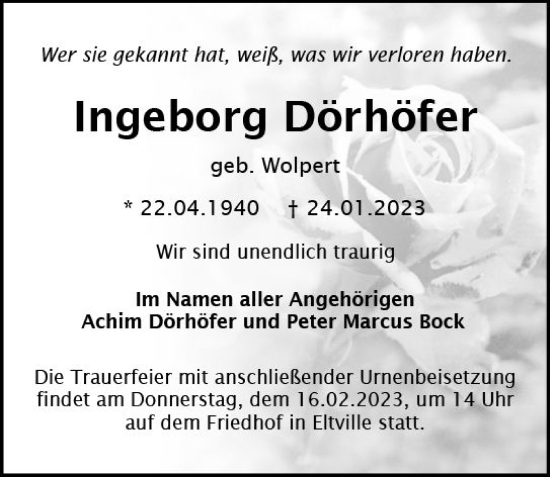 Traueranzeige von Ingeborg Dörhöfer von WK Rheingau