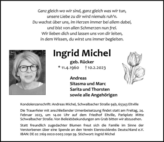 Traueranzeige von Ingrid Michel von Wiesbadener Kurier