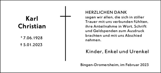 Traueranzeige von Karl Christian von Allgemeine Zeitung Bingen/Ingelheim