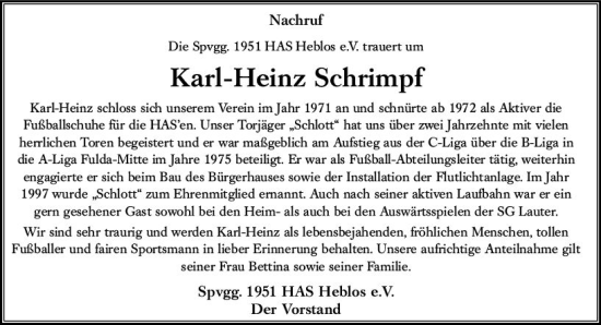 Traueranzeige von Karl-Heinz Schrimpf von VRM Trauer