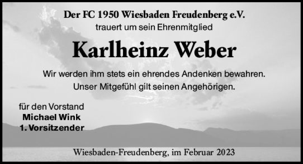  Traueranzeige für Karlheinz Weber vom 25.02.2023 aus Wiesbadener Kurier