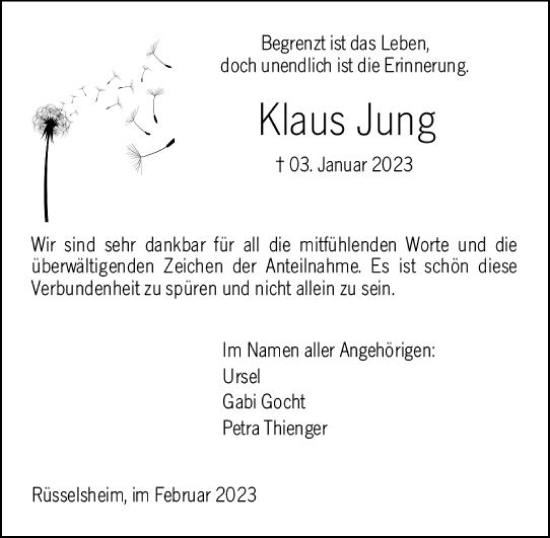 Traueranzeige von Klaus Jung von Rüsselsheimer Echo