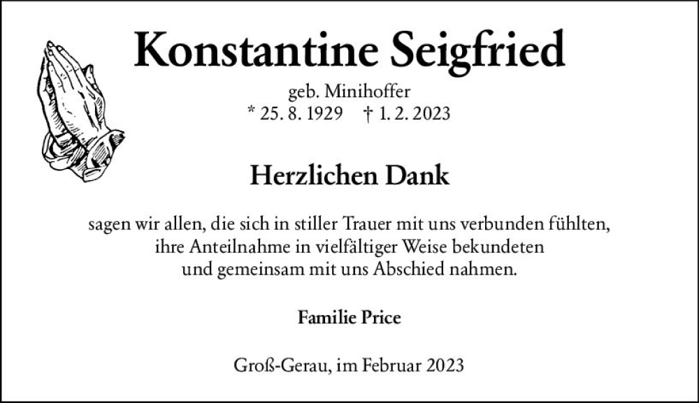  Traueranzeige für Konstantine Seigfried vom 25.02.2023 aus Groß-Gerauer Echo