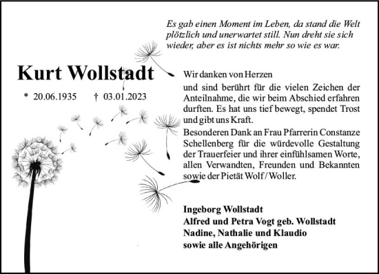 Traueranzeige von Kurt Wollstadt von Rüsselsheimer Echo