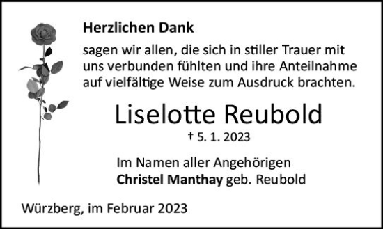 Traueranzeige von Liselotte Reubold von Odenwälder Echo