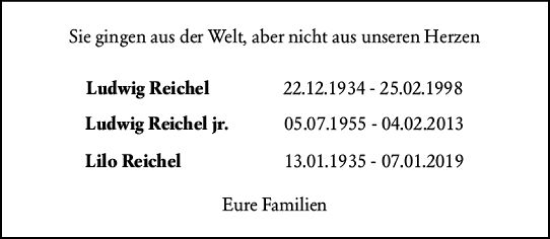 Traueranzeige von Ludwig Reichel jr. von Darmstädter Echo