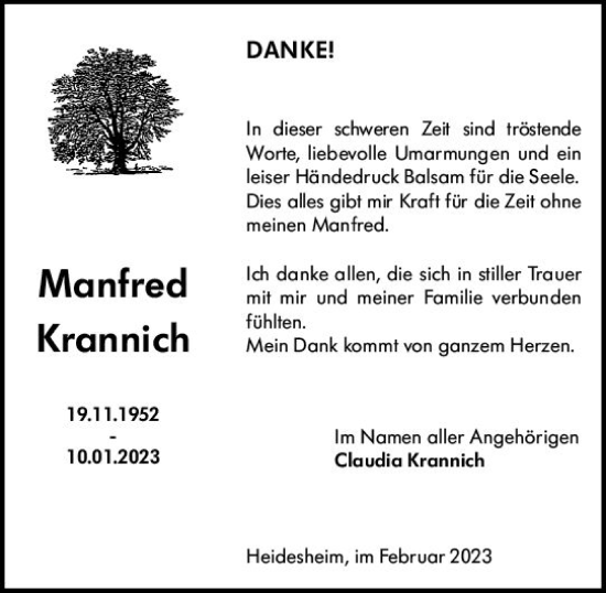 Traueranzeige von Manfred Krannich von Allgemeine Zeitung Mainz