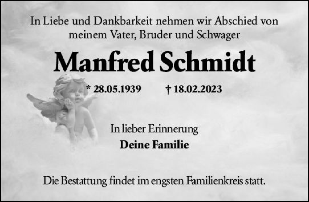  Traueranzeige für Manfred Schmidt vom 25.02.2023 aus Wiesbadener Kurier