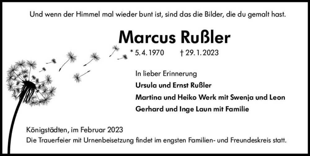  Traueranzeige für Marcus Rußler vom 04.02.2023 aus Rüsselsheimer Echo