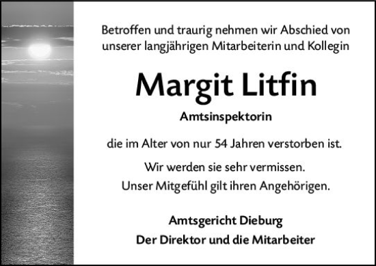 Traueranzeige von Margit Litfin von Darmstädter Echo