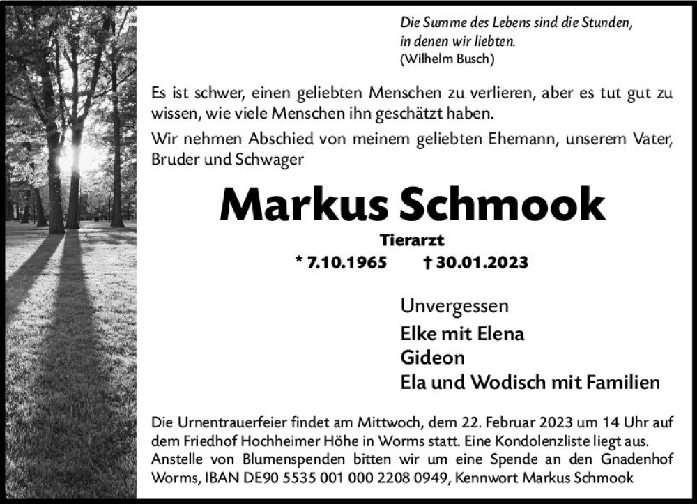  Traueranzeige für Markus Schmook vom 15.02.2023 aus Wormser Zeitung