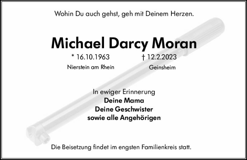  Traueranzeige für Michael Darcy Moran vom 22.02.2023 aus Groß-Gerauer Echo