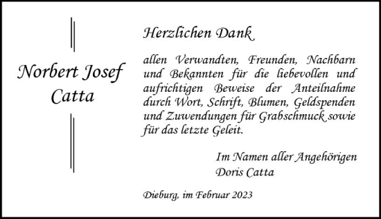 Traueranzeige von Norbert Josef Catta von DieburgerAnzeiger/Groß-Zimmerner Lokalanzeiger