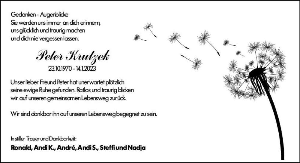  Traueranzeige für Peter Krutzek vom 04.02.2023 aus Rüsselsheimer Echo