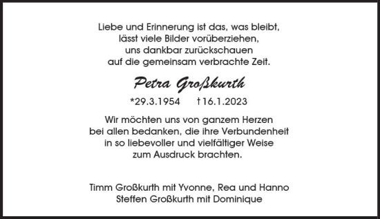 Traueranzeige von Petra Großkurth von Wiesbadener Kurier gesamt